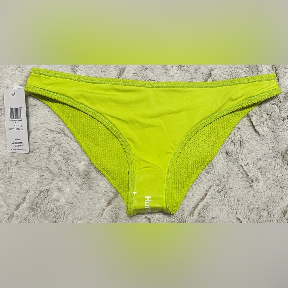 Hurley Neon Green Scrunch Ribbed Bikini Bottom Swimwear - Picture 7 of 8